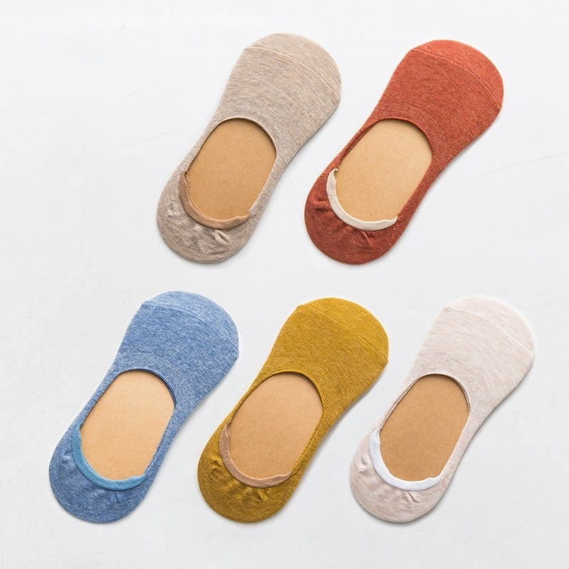 5 Pairs Spring Summer Women Socks Solid Color Fashion Wild Shallow Mouth Girls Female Invisible No Show Slipper Socks